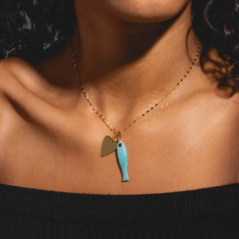 Vintage 14K Gold Plated Copper Necklace For Women Retro Heart Fish Coin Zodiac Pendant White Shell Black Enamel Zirconia Jewelry