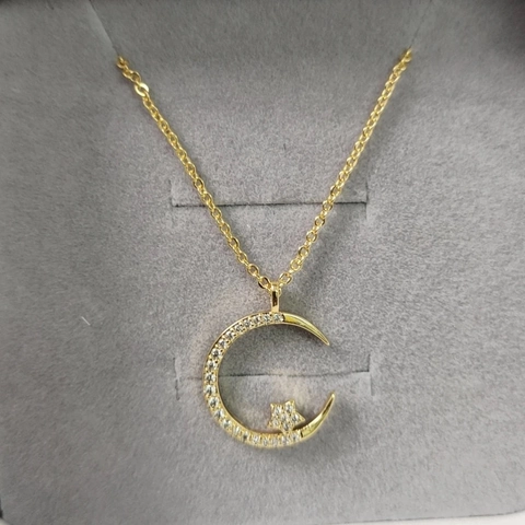 Exquisite Alloy Rhinestone Star Moon Pendant Necklace For Women Luxury Simple Fashion Jewelry Accessories Gold Silver Tone