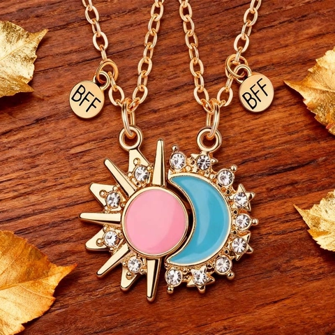 BFF Best Friend Heart Magnetic Pendant Necklace Zinc Alloy Enamel Drip Oil Rhinestone Friendship Jewelry Gift Women Girls
