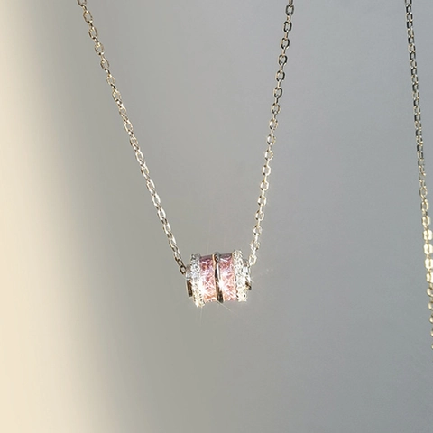 Dulce Collar con Colgante de Cilindro de Diamantes de Imitación Rosa Aleación Plateada Cadena de Caja Elegante Collar de Clavícula para Mujer Joyería