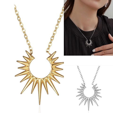 Vintage Sunburst Pendant Necklace For Women Men Zinc Alloy Spike Collar Chain Geometric Sun Flower Fashion Jewelry Accessory