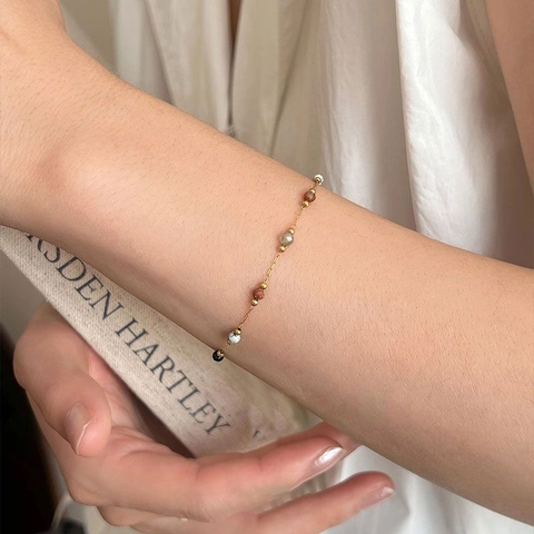 Collier Bracelet Et Bracelet De Cheville En Alliage D'or Minimaliste Avec Perles Colorées Pour Femme Bijoux De Mode En Pierre Multicolore