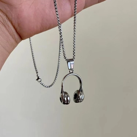 Hip Hop Koptelefoon Hanger Halsketting Voor Heren Vrouwen Roestvrij Staal Muziek Oortelefoon Charm Mode Sieraden