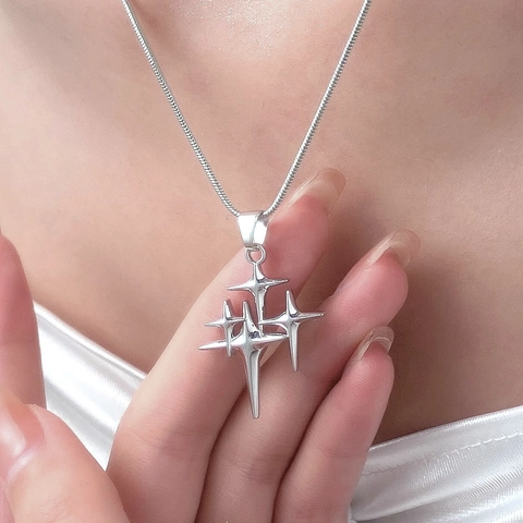 Y2K Minimalistische Zinklegering Ster Hanger Halsketting Voor Dames Zilver Kleur Slangenketting Hip Hop Sieraden