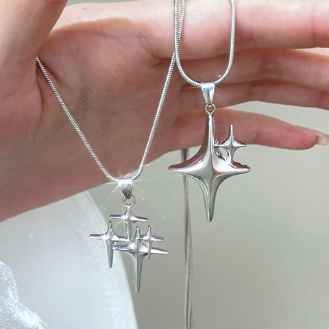 Y2K Minimalistische Zinklegering Ster Hanger Halsketting Voor Dames Zilver Kleur Slangenketting Hip Hop Sieraden