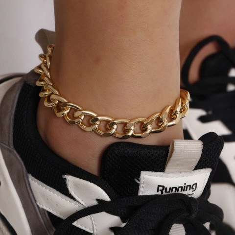 Tobillera Punk de Eslabones Cubanos Gruesos para Mujer Aleación de Zinc Chapado en Oro Plata Cadena Ajustable Minimalista Joyería