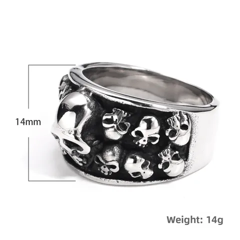 Vintage Men's Titanium Steel Skull Ring Punk Gothic Double Row Skulls Electroplated Biker Band Ring For Men Hip Hop Jewelry