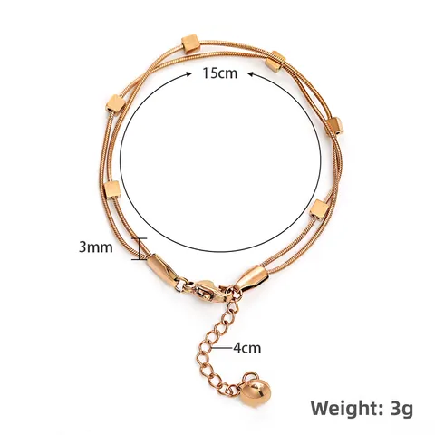Französischer Minimalistischer Doppelschicht Edelstahl Schlangenknochenkette Armband Quadratischer Block Schmuck Für Damen