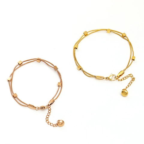 Französischer Minimalistischer Doppelschicht Edelstahl Schlangenknochenkette Armband Quadratischer Block Schmuck Für Damen
