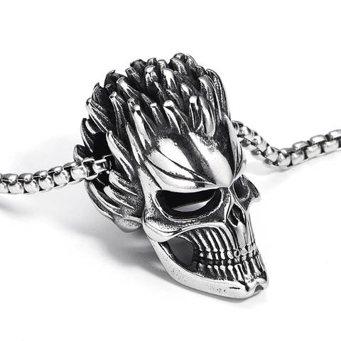 Collar con Colgante de Calavera Gothic Punk para Hombre de Acero Inoxidable Colgante de Cabeza de Esqueleto Hip Hop para Halloween