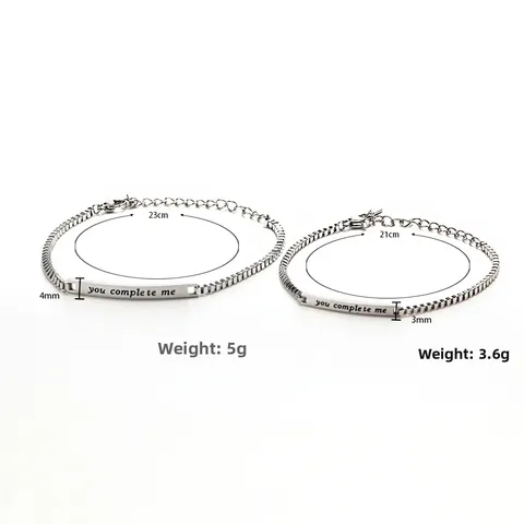 Minimalist Edelstahl Box-Kette Armband Für Paare Graviert You Complete Me Beschriftung Silber Farbe Mode Schmuck Geschenk