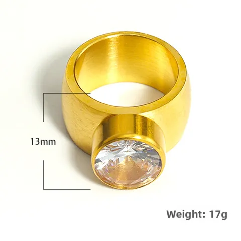 Men Hip Hop Titanium Steel Ring Large Round Zirconia Wide Band Brushed Finish Domineering Simple Fashion Jewelry Ring Gift