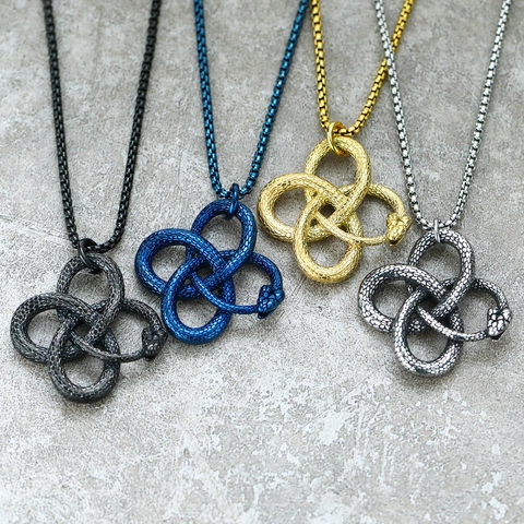 Vintage Stainless Steel Snake Ouroboros Pendant Necklace Punk Gothic Celtic Knot Men Animal Totem Jewelry Gift Necklace