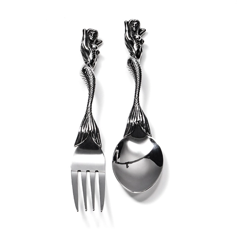 Vintage Mermaid Stainless Steel Spoon Fork Creative Relief Design Retro Tableware For Home Dining Kitchen Gift Women Decor