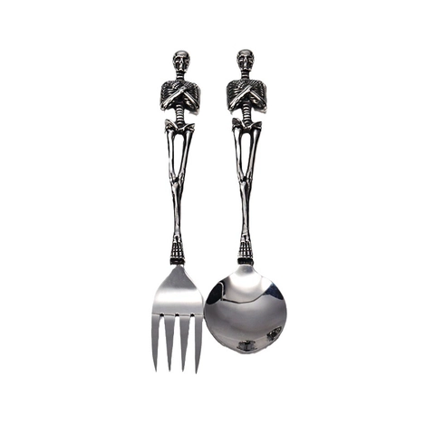 Gotische Schedel Skelet Handvat Roestvrij Staal Bestek Vork Lepel Zilver Metalen Servies Voor Halloween Home Dining
