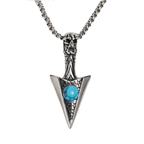 Vintage Edelstahl Totenkopf Pfeilkopf Anhänger Halskette Mit Türkis Für Herren Punk Gothik Biker Schmuck Halsschmuck