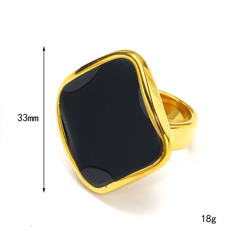 Anello in Oro Acciaio Inossidabile Minimalista Stile Francese Intarsio in Madreperla Anello Geometrico Rotondo Statement per Donna