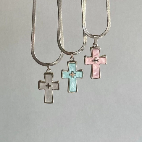 Y2K Gotische Kruis Hanger Ketting Vrouwen Legering Emaille Kruis Minimalistische Slangenbot Ketting Dark Punk Sieraden Roze Blauw