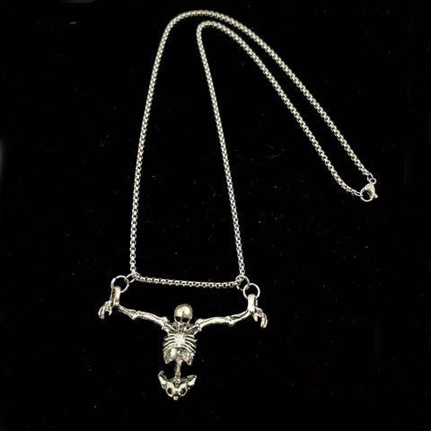 Vintage Punk Zinklegierung Skelett Totenkopf Anhänger Halskette Für Damen Halloween Gothic Schmuck Mit Boxkette Silberton