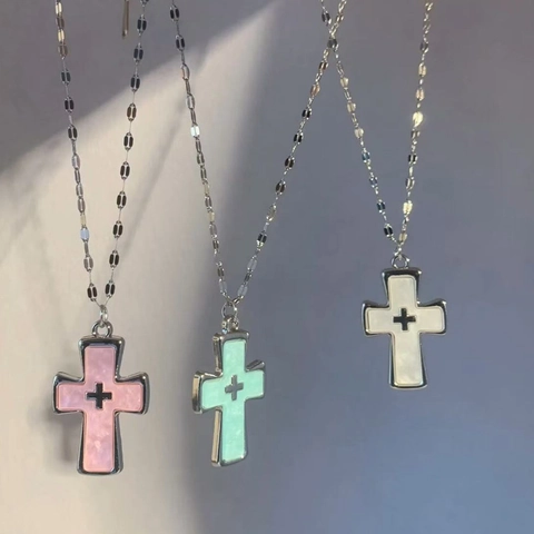Y2K Gothische Kruis Hanger Ketting Voor Vrouwen Legering Roestvrij Stalen Ketting Zoet Cool Dark Punk Halssieraad Cadeau Accessoire