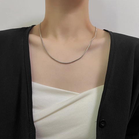 Collier Simple en Alliage de Zinc Couleur Argent Chaîne en Os de Serpent pour Femme Bijoux Cadeau Style Hip Hop