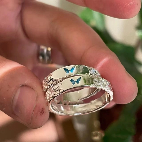 Mode Zinklegering Gehamerd Textuur Vlinder Open Ring Verstelbaar Voor Vrouwen Chique Emaille Vlinder Vingering Sieraden Cadeau