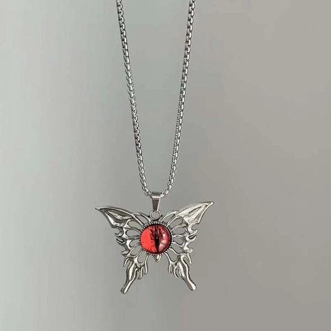 Collar con Colgante de Mariposa Gótica Ojo Turco para Mujer Estilo Punk Y2K Dark Aleación de Zinc Ojo de Dragón Joyería