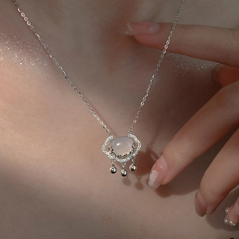 Chinese Style Ruyi Safety Lock Pendant Necklace Zinc Alloy Rhinestone Artificial Pearl Tassel Chain Jewelry For Women