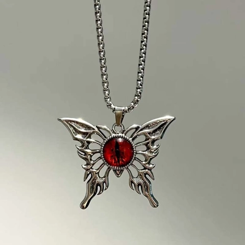 Collar con Colgante de Mariposa Gótica Ojo Turco para Mujer Estilo Punk Y2K Dark Aleación de Zinc Ojo de Dragón Joyería