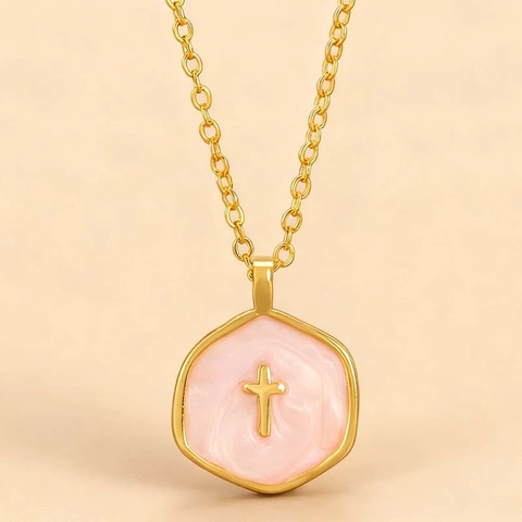 Collar con Colgante de Cruz de Esmalte de Aleación de Zinc Vintage para Mujer Retro Sol Luna Estrella Celestial Joyería