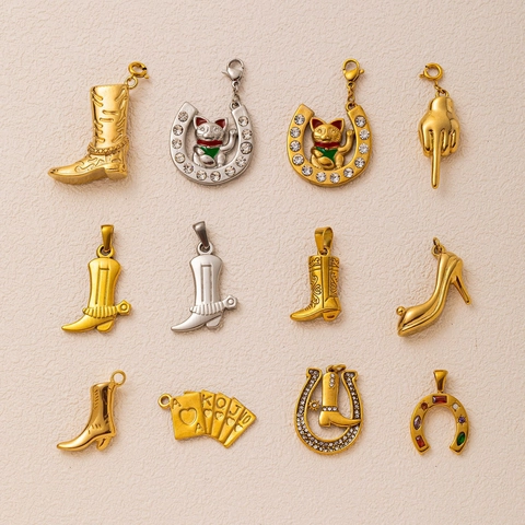 Roestvrijstalen Western Cowboy Laars Hoefijzer Pokerkaarten Hanger Halsketting 18K Verguld Vintage Sieraden Vrouwen