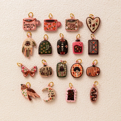 Vintage Copper Enamel DIY Charms Pendants For Jewelry Making 14K Gold Plated Hand Painted Butterfly Heart Moon Mushroom Accessories Women Gift