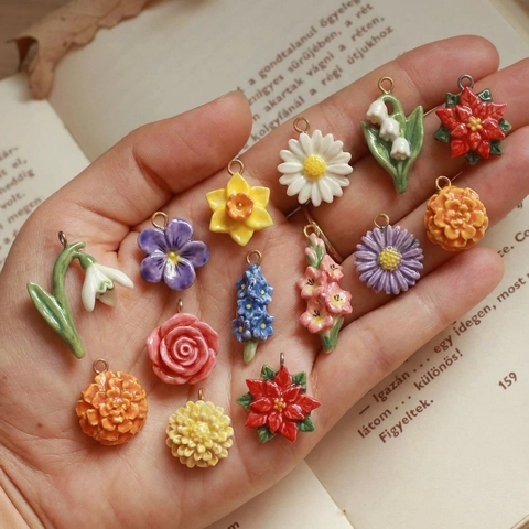 Pastoral Style Floral Pendant Alloy Ceramic-look PVC Decoration Stainless Steel Necklace Accessories For DIY Jewelry Women