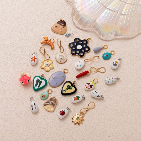 Vintage Kupfer Vergoldete Halskette Unregelmäßiger Bunter Emaille Anhänger Strass DIY Schmuck Zubehör Für Damen Geschenk