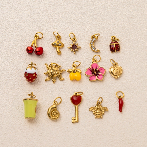 Collana con Ciondolo in Acciaio Inossidabile Placcato Oro 18K per Donna Smalto Frutta Animale Cuore Sole Gioielli DIY Regalo