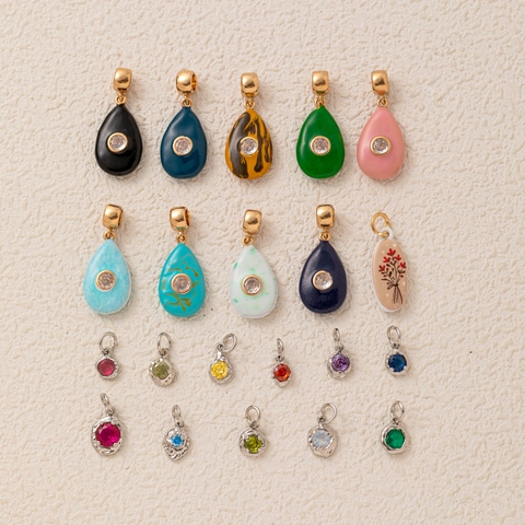 Fashion Copper Birthstone Pendant Zirconia Teardrop DIY Necklace Accessories Geometric Clasp Chain Jewelry For Women Men