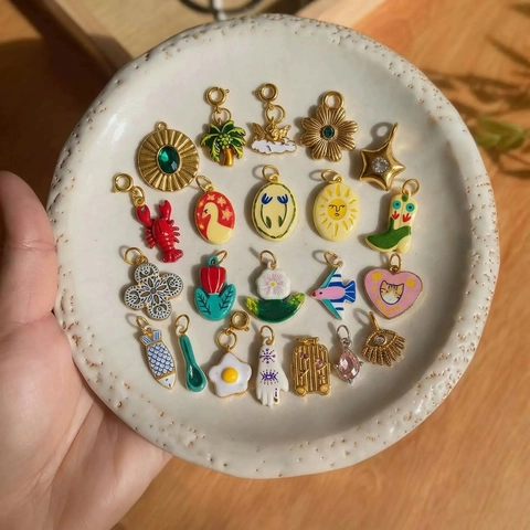 18K Vergoldet Edelstahl Anhänger DIY Schmuck Zubehör Emaille Blume Tier Herz Böser Blick Stern Charme Halskette Komponente