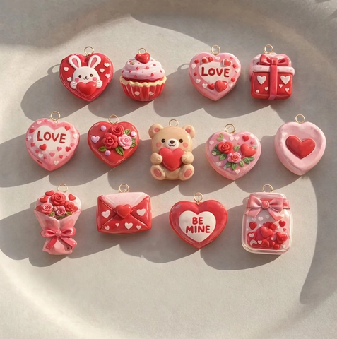 Stainless Steel Valentine's Day Heart Pendant Necklace With Flower Bear Cupcake Design Romantic Sweet Jewelry For Women Gift