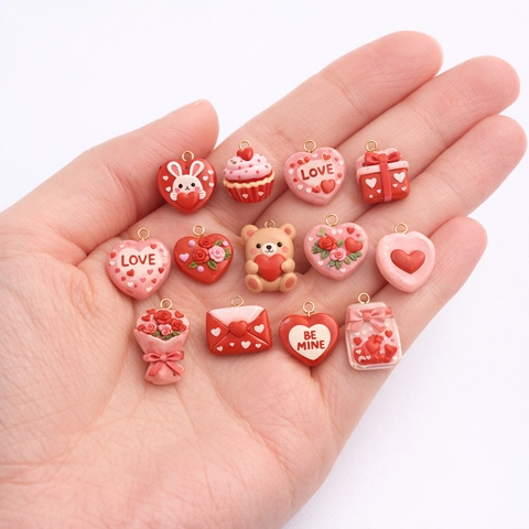 Stainless Steel Valentine's Day Heart Pendant Necklace With Flower Bear Cupcake Design Romantic Sweet Jewelry For Women Gift