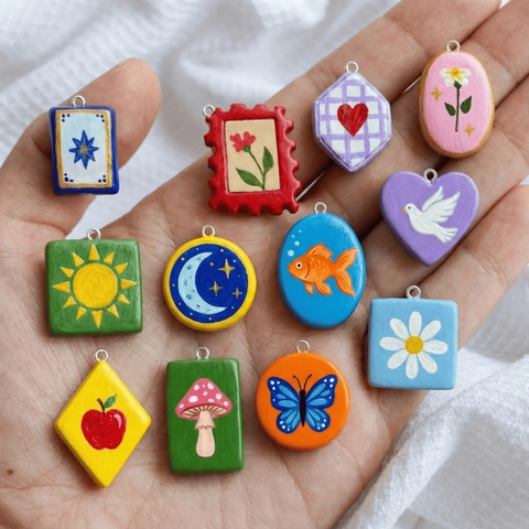 Handgeschilderde Roestvrijstalen Hanger Kettingen Artistiek Hart Zon Maan Vlinder Paddestoel Vis Bloem Postzegel Bedeltjes Vrouwen Sieraden DIY Accessoires