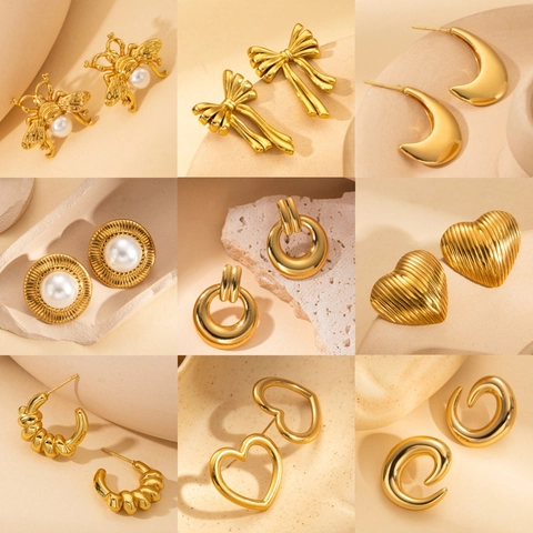 Vintage Titaniumstalen Oorknopjes Voor Dames Luxe Elegant Geometrisch Hart Strik Goud Zilver Verguld Sierlijk Sieraad Accessoire