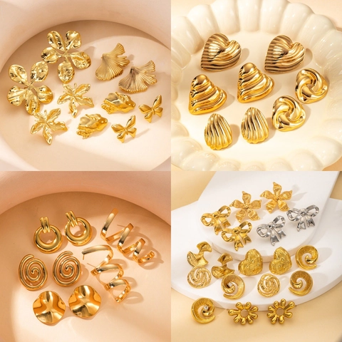 Vintage Titaniumstalen Oorknopjes Voor Dames Luxe Elegant Geometrisch Hart Strik Goud Zilver Verguld Sierlijk Sieraad Accessoire