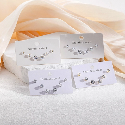 Boucles d'Oreilles Clous Minimalistes en Acier Inoxydable Strass pour Femme Rond Carré Cœur Perle Artificielle Bijoux Cadeau