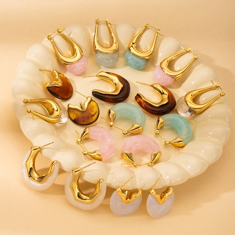 Pendientes de Acero de Titanio Minimalistas para Mujer Fresco Dulce Chapado en Oro Resina Pendientes Geométricos