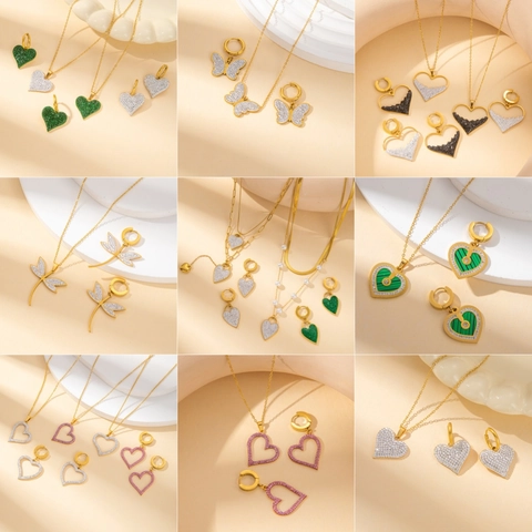 Fashion Titanium Steel Heart Butterfly Dragonfly Pendant Necklace For Women 18K Gold Plated Rhinestone Artificial Pearl Clavicle Chain Jewelry