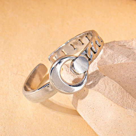 Vintage Stainless Steel Open Adjustable Rings For Women Men Punk Aesthetic Heart Feather Coin Chain Geometric Finger Rings