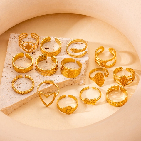 Anillos Abiertos Ajustables de Acero de Titanio Minimalistas Corazón Serpiente Ojo Turco Hoja de Ginkgo Estrella Geométricos Joyas de Moda Regalo