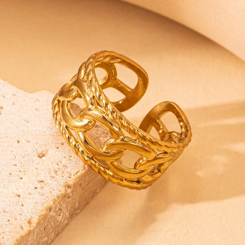 Anello Aperto Minimalista in Acciaio Inossidabile per Donne Placcato Oro Argento Girasole Geometrico Regolabile Gioiello da Dito alla Moda