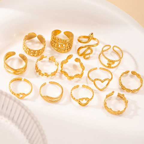 Minimalistischer Titanstahl Offener Ring Für Damen Herren Goldfarben Geometrisch Unregelmäßig Verstellbar Modeschmuck Ring