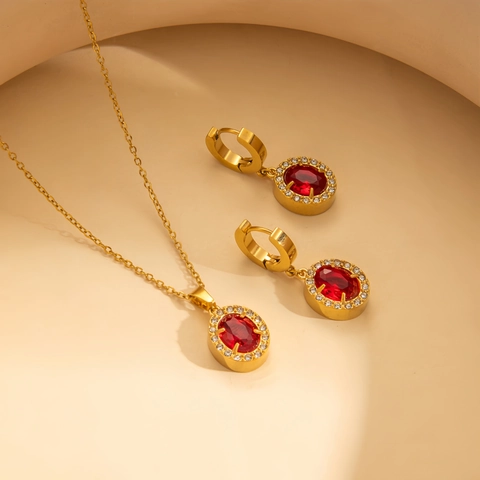 Vintage Titanstahl Schmuckset Ovaler Strass Gold Vergoldete Halskette Ohrringe Für Damen Bankett Hochzeit Accessoires